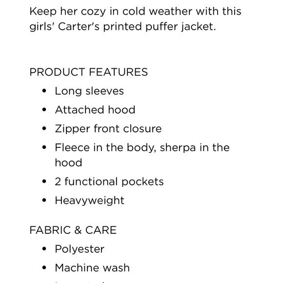 Carters 4T Floral Hooded Puffer Jacket - Picture 7 of 7